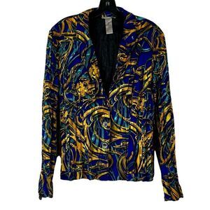 Alberto Makali Blue Yellow Abstract Swirl Blazer Jacket XL